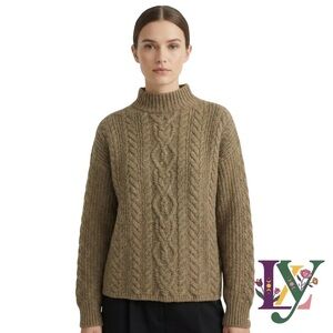 NWT Old Navy SoSoft Cable Knit Sweater Medium Mustard Green Mock Neck Fisherman